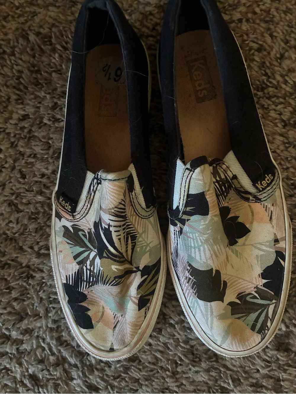 Keds Women's Slip-On Sneakers in Black with Multicolor Tropical Leaf Print